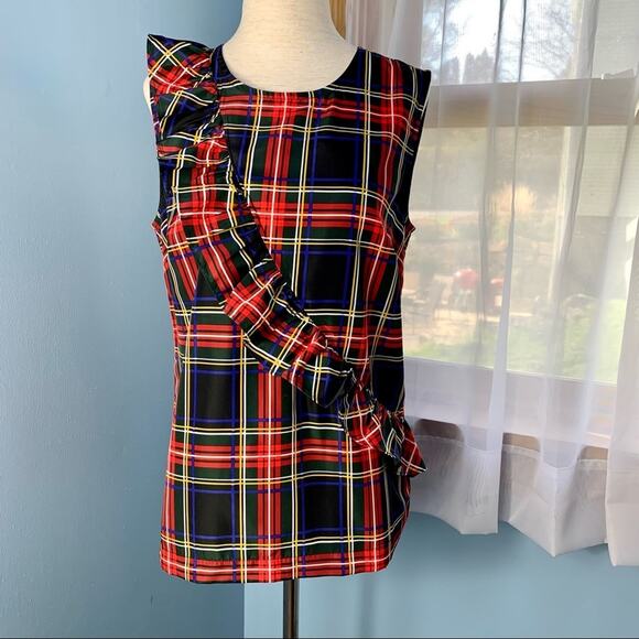 J. Crew Stewart Plaid Ruffle Front Sleeveless Top - Picture 7 of 7